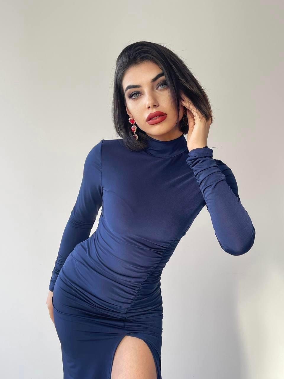 DRAPE YIRTMAÇLI MİDİ, BALIKÇI YAKA ELBİSE