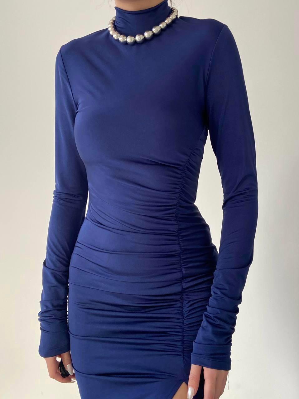 DRAPE YIRTMAÇLI MİDİ, BALIKÇI YAKA ELBİSE