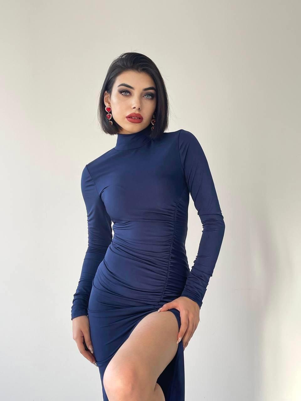 DRAPE YIRTMAÇLI MİDİ, BALIKÇI YAKA ELBİSE