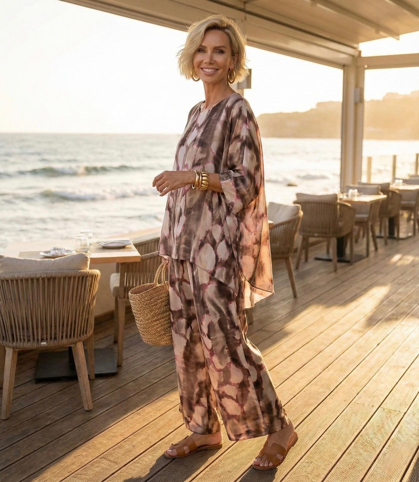 Etnik Esinti İthal Oversize Bluz - Pantolon Takım