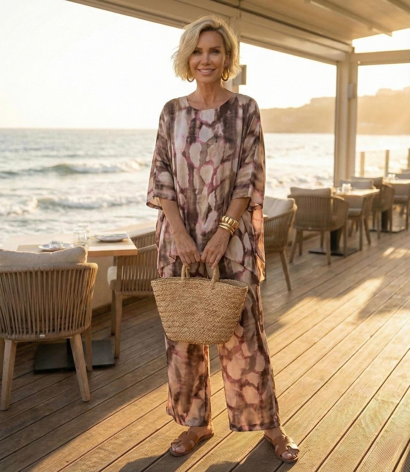 Etnik Esinti İthal Oversize Bluz - Pantolon Takım