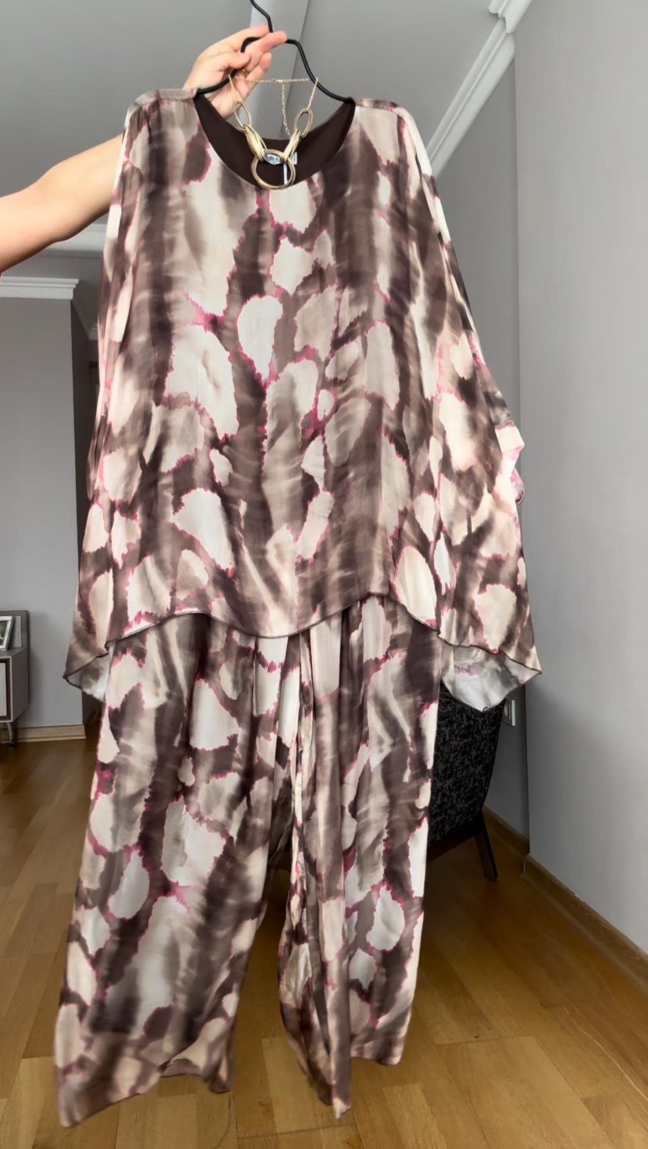 Etnik Esinti İthal Oversize Bluz - Pantolon Takım
