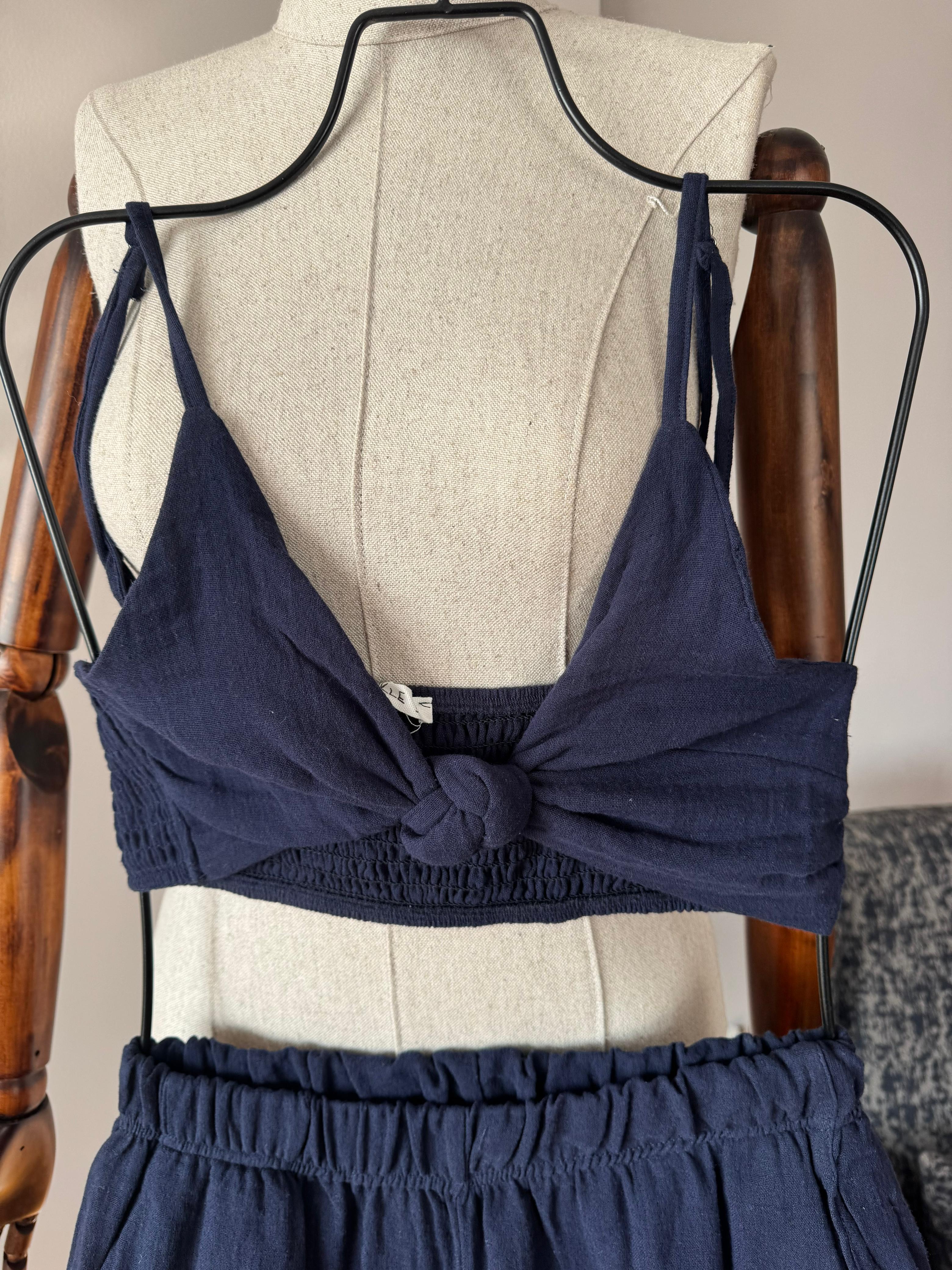 Gömlek Pantalon Crop 3 lü Keten Takım