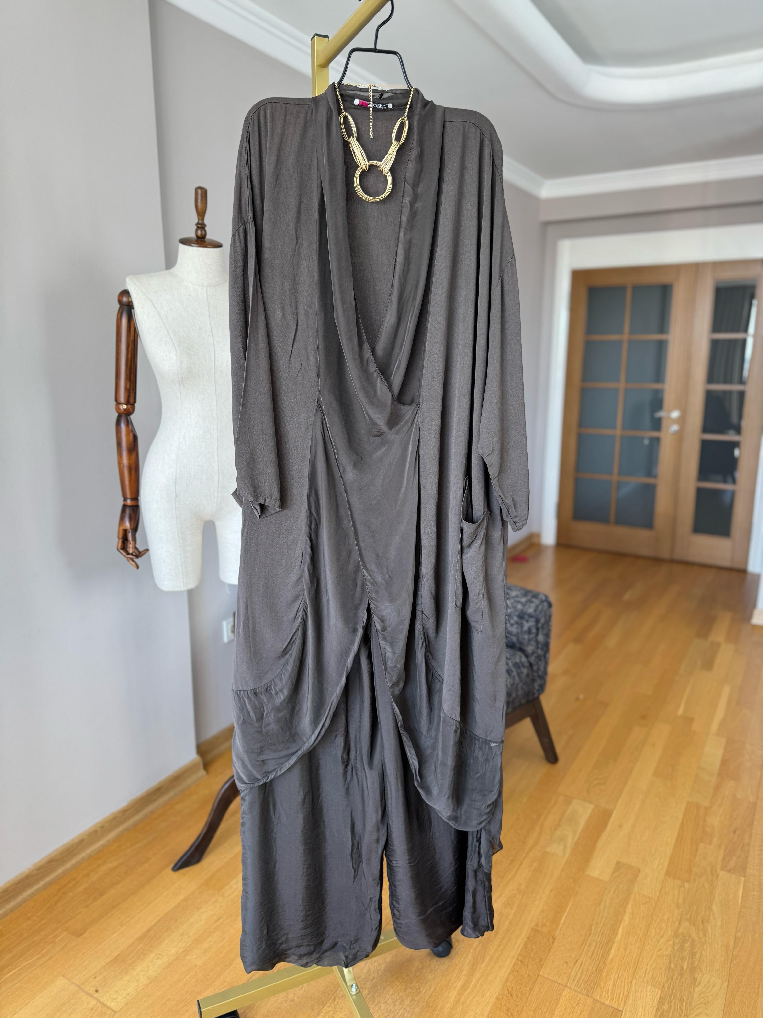 Ipek Detaylı Italyan Oversize Bluz- Pantolon Takım