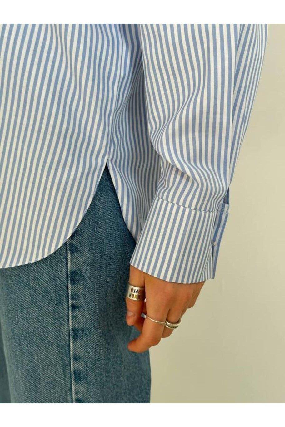 Kadın Oversize Mavi Çizgili İthal Marka Gömlek