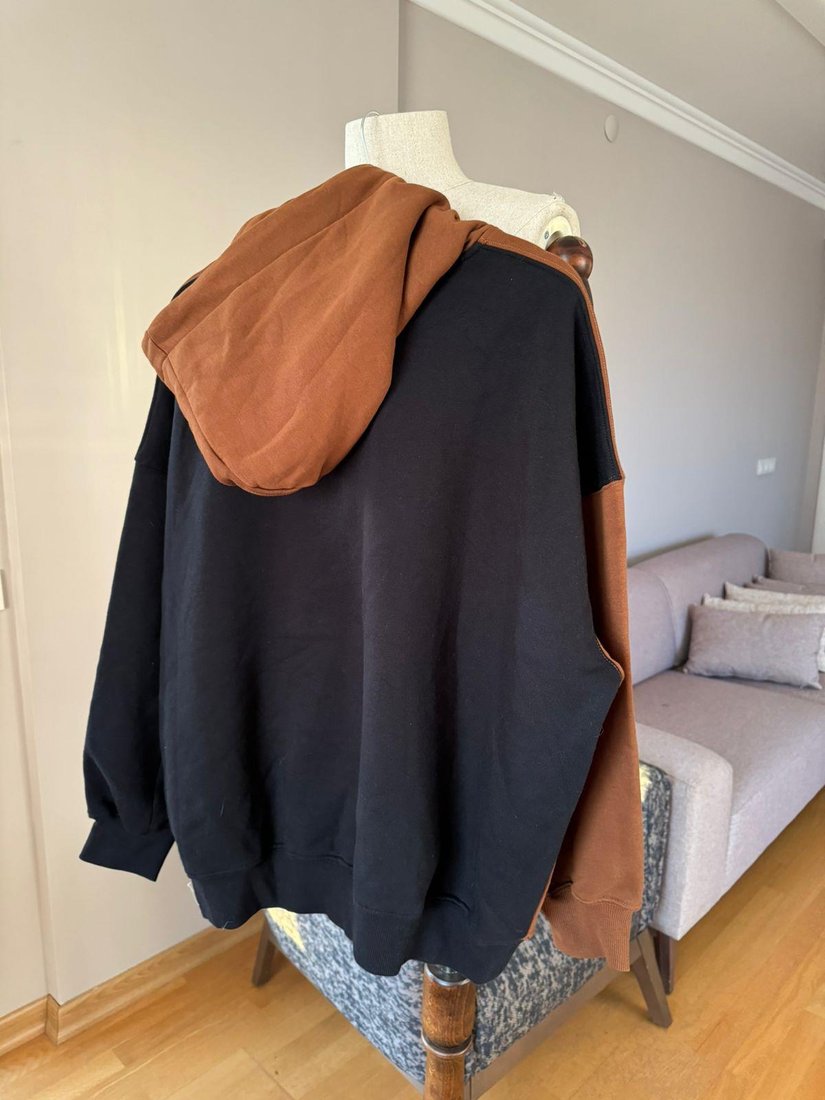 Kapüşonlu Unisex İki Renk Oversize Kışlık Sweatshirt Hoodie
