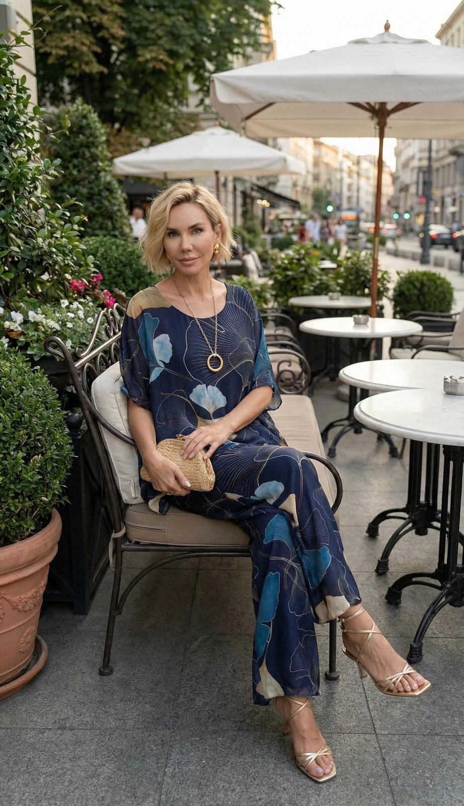 Lacivert İthal Oversize Bluz - Pantolon Takım