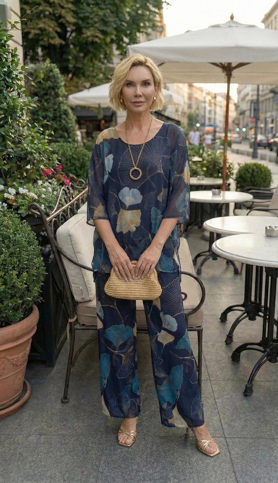 Lacivert İthal Oversize Bluz - Pantolon Takım