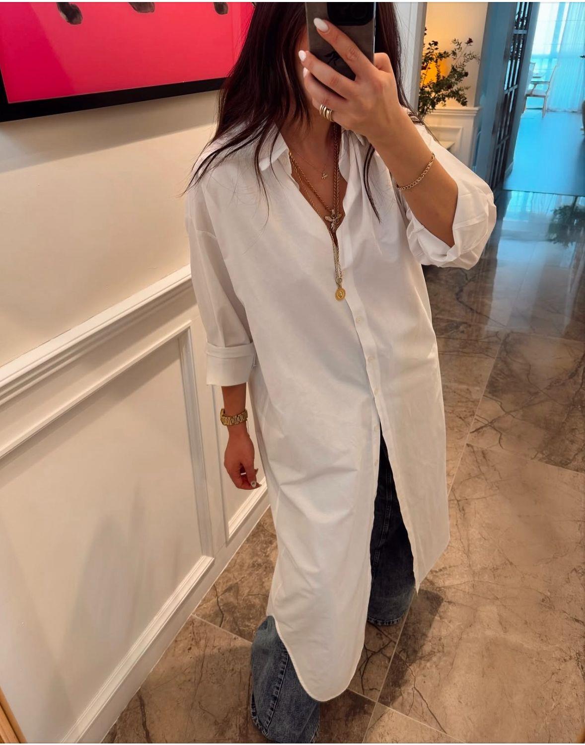 Oversize Beyaz Uzun Gömlek