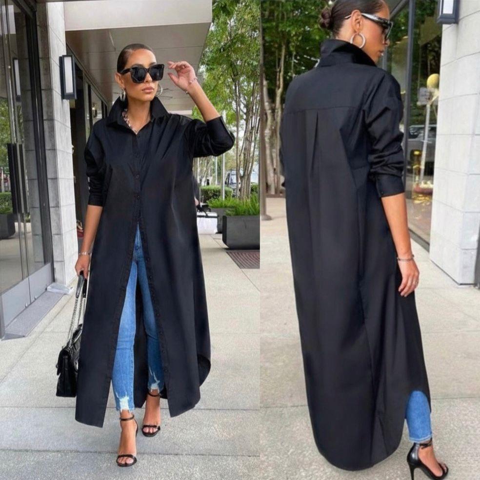 Oversize Siyah Uzun Gömlek