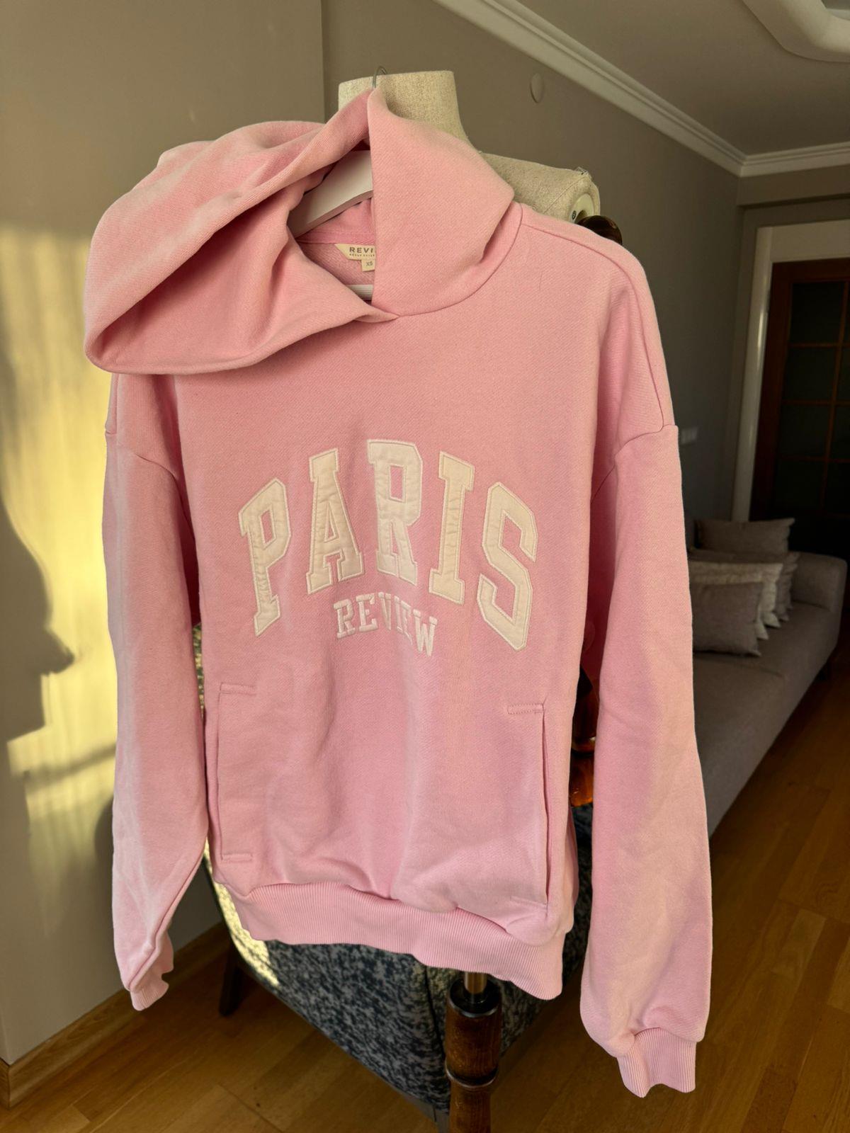 Pembe Paris Yazılı Oversize Sweatshirt İthal Marka Ürün