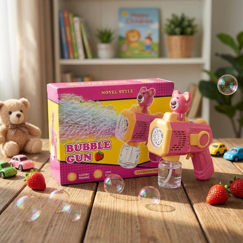 Sevimli Ayı Işıklı Elektrikli Köpük Tabancası – Bubble Gun