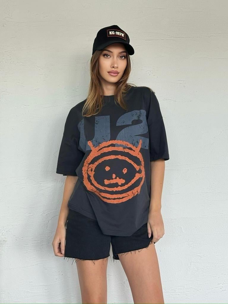 U2 Rustic Baskılı Oversize Tişört  