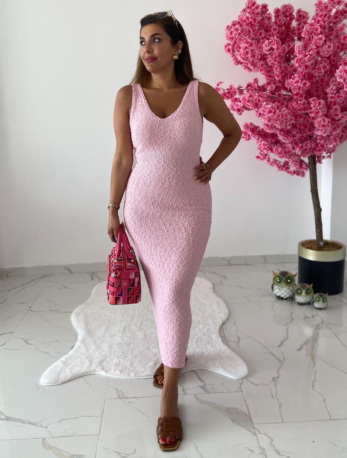 Askılı Pembe Kalem Elbise