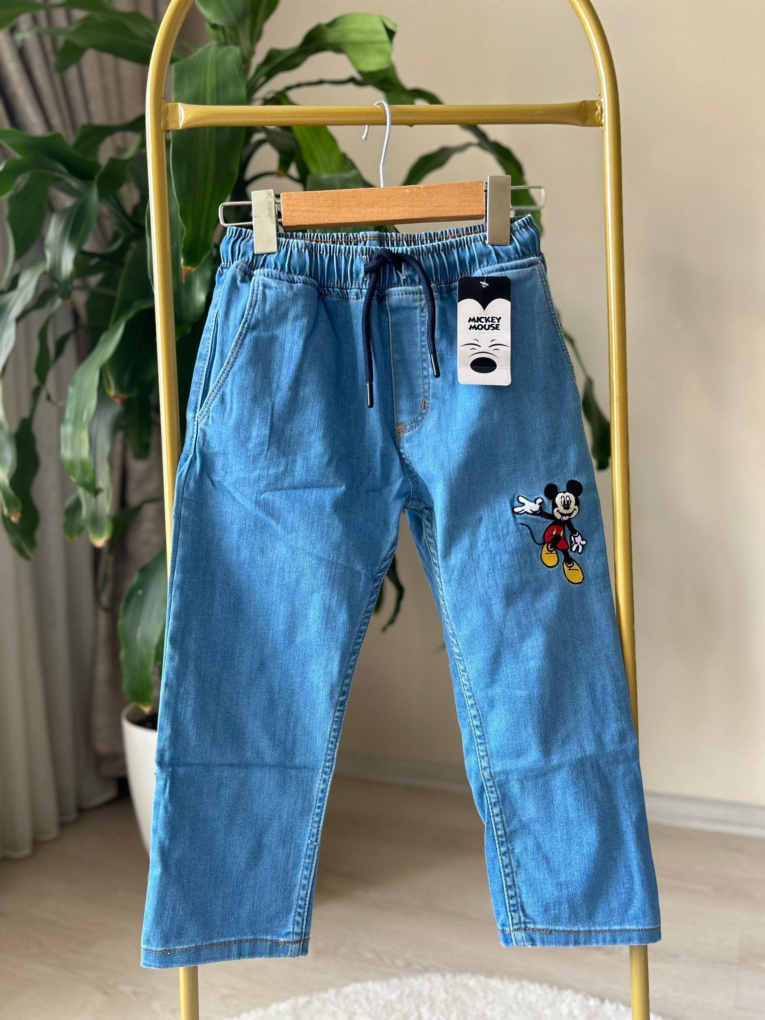 Mickey Mouse Baskılı Mavi Kot Pantolon