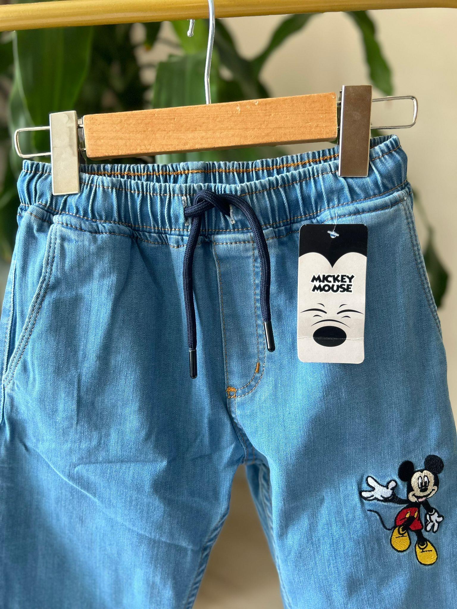 Mickey Mouse Baskılı Mavi Kot Pantolon