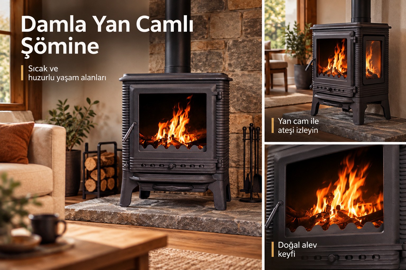 Damla Yan Camlı Şömine