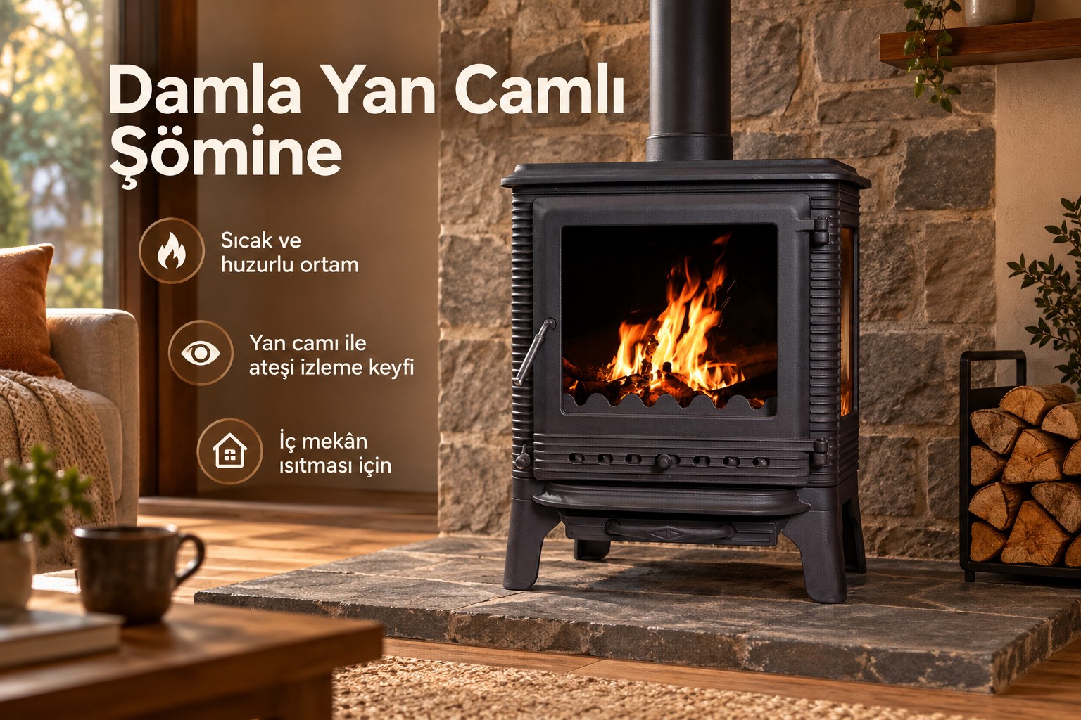 Damla Yan Camlı Şömine