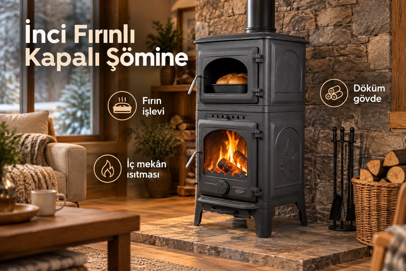 İnci Fırınlı Kapalı Şömine