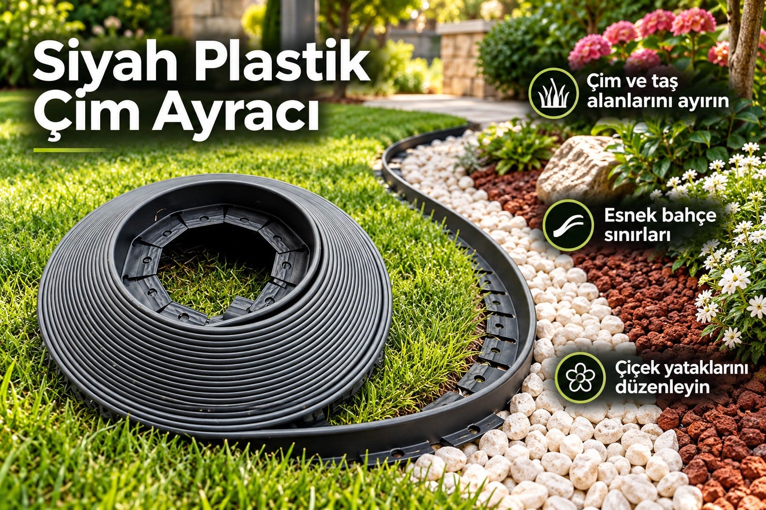 Siyah Plastik Çim Ayracı 25 mt