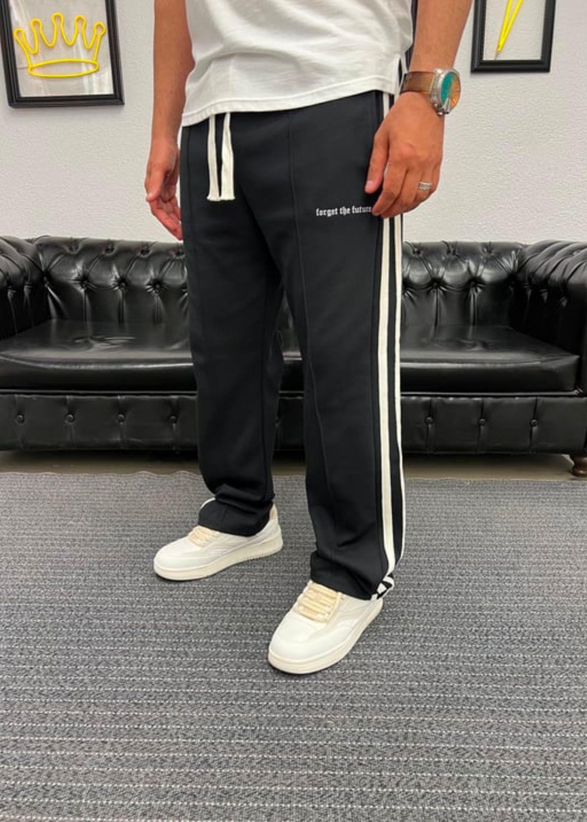  Baggy Rahat Kalıp Yan Şerit Detaylı Siyah Eşofman 