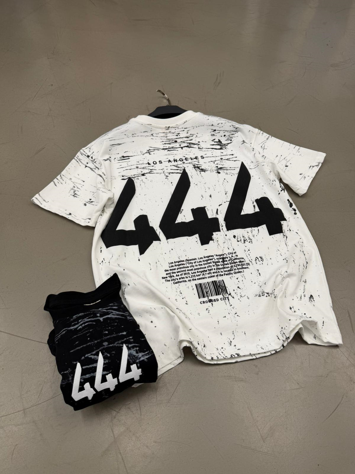 444 Baskı Detaylı Oversize Tişört Beyaz