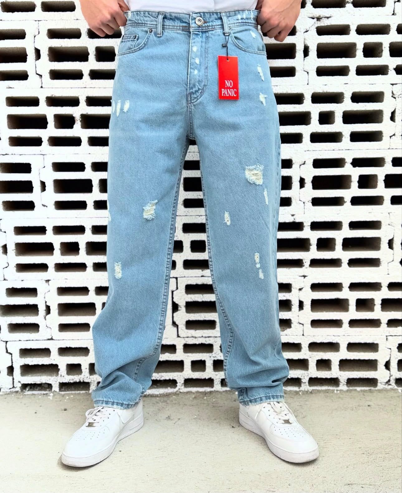 Baggy Hafif Yırtık Kot Açık Mavi