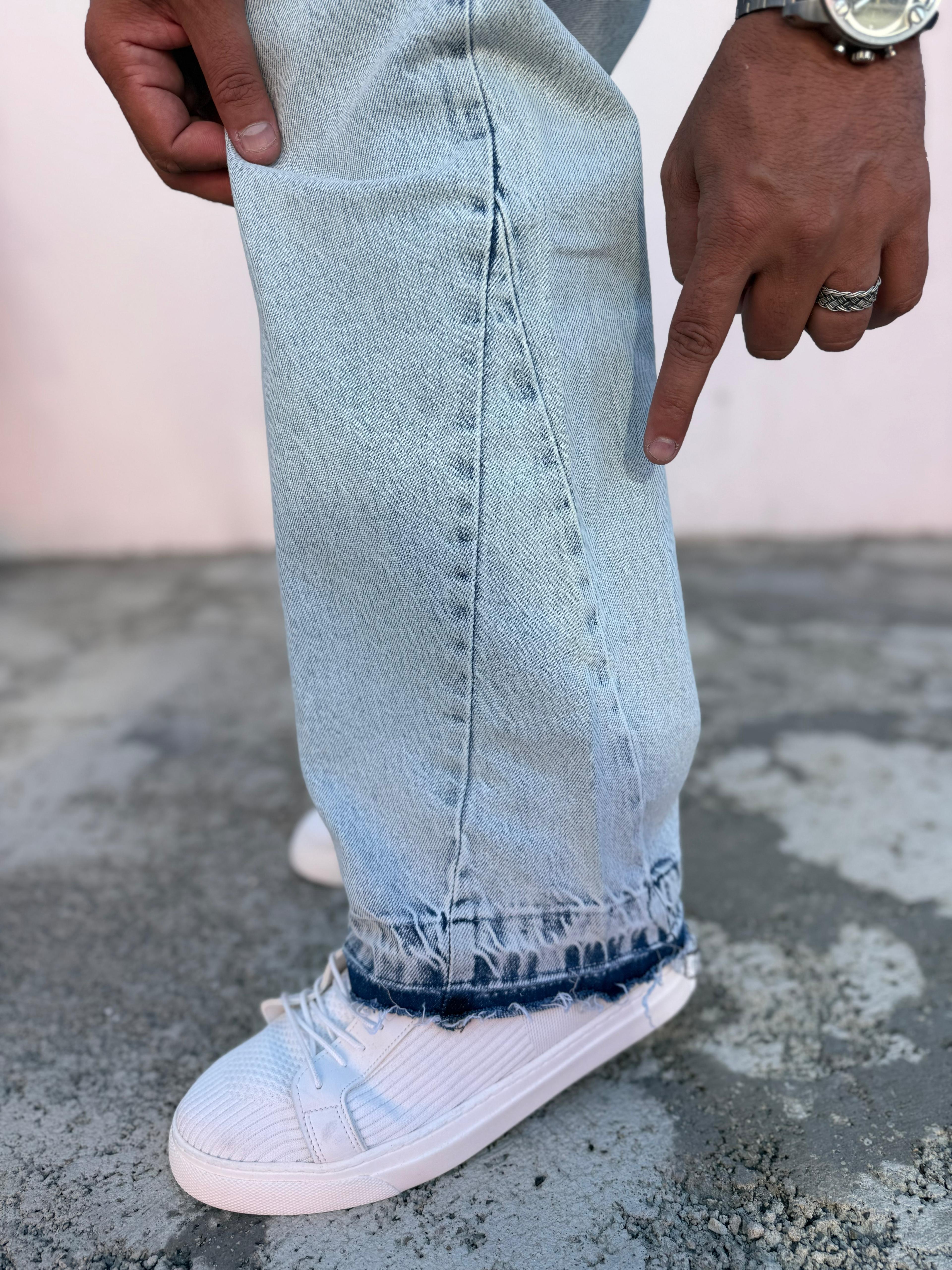 BAGGY Pantolon Paça Püsküllü Buz Mavi
