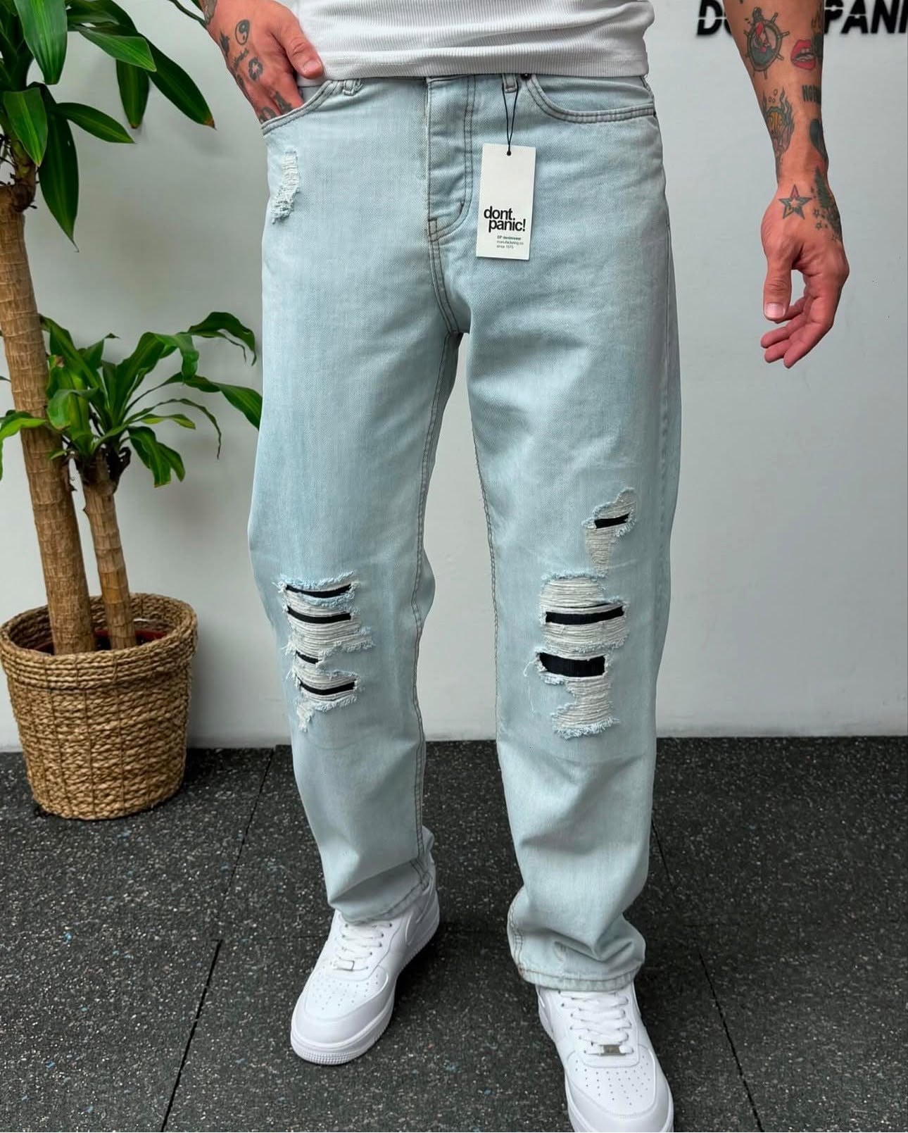 Baggy Yırtık Desen Buz Mavi