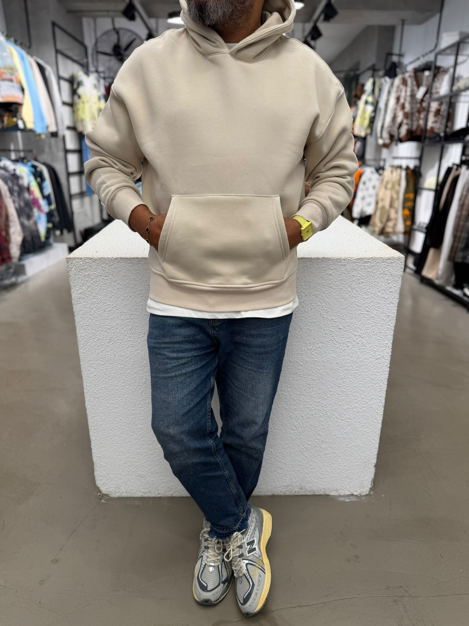 Basic Kapüşonlu Sweatshirt Bej