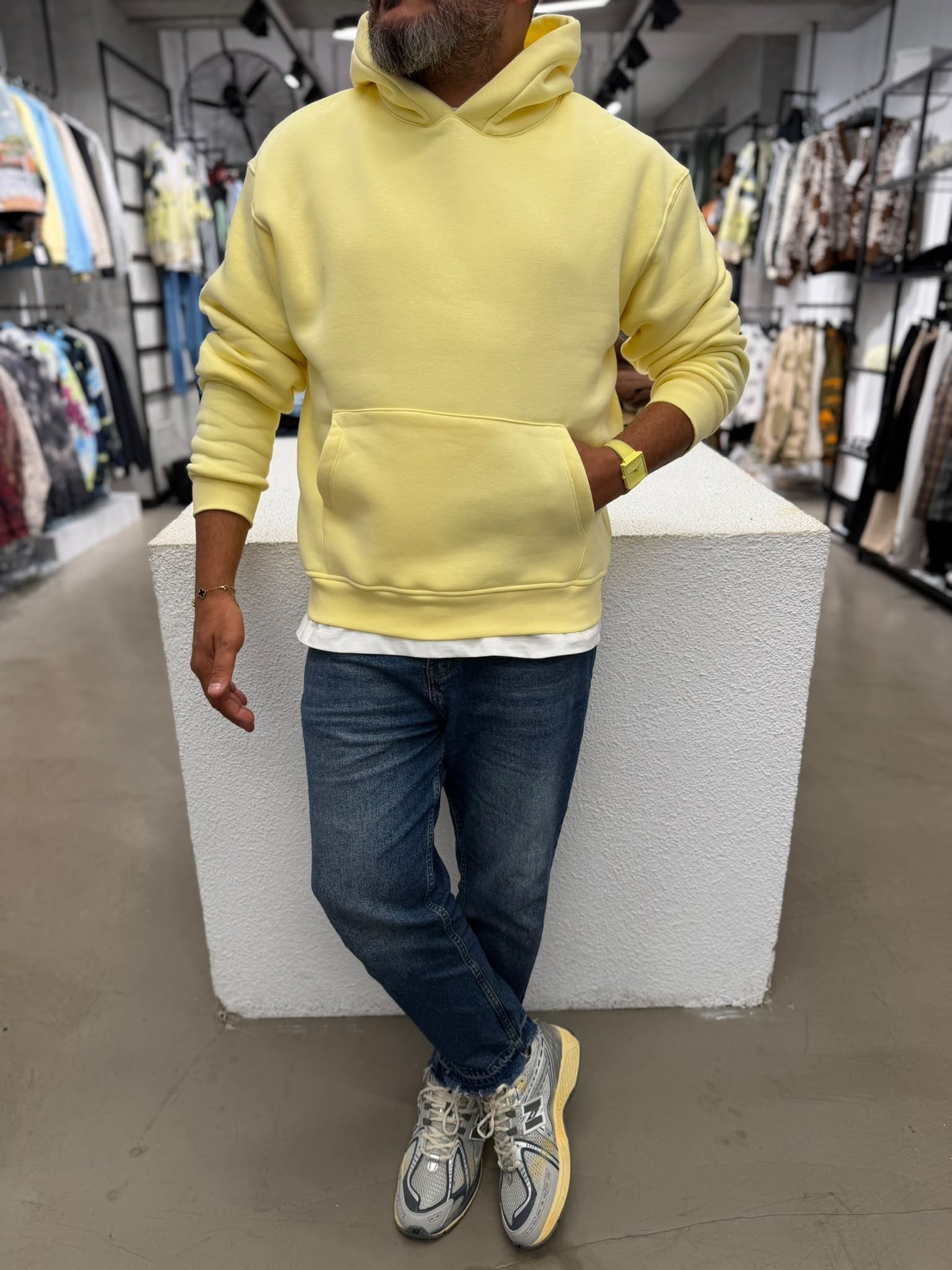 Basic Kapüşonlu Sweatshirt Sarı