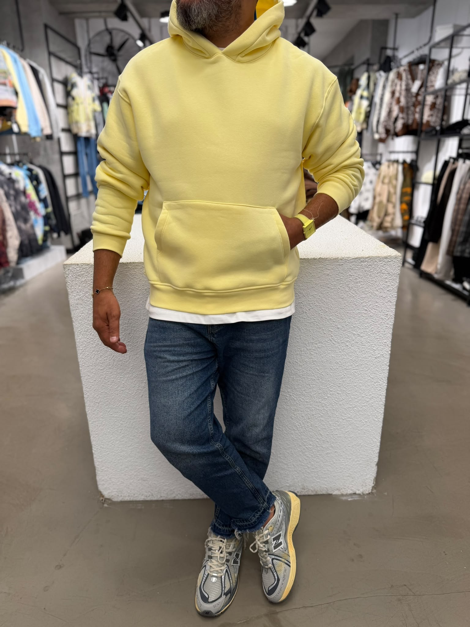 Basic Kapüşonlu Sweatshirt Sarı