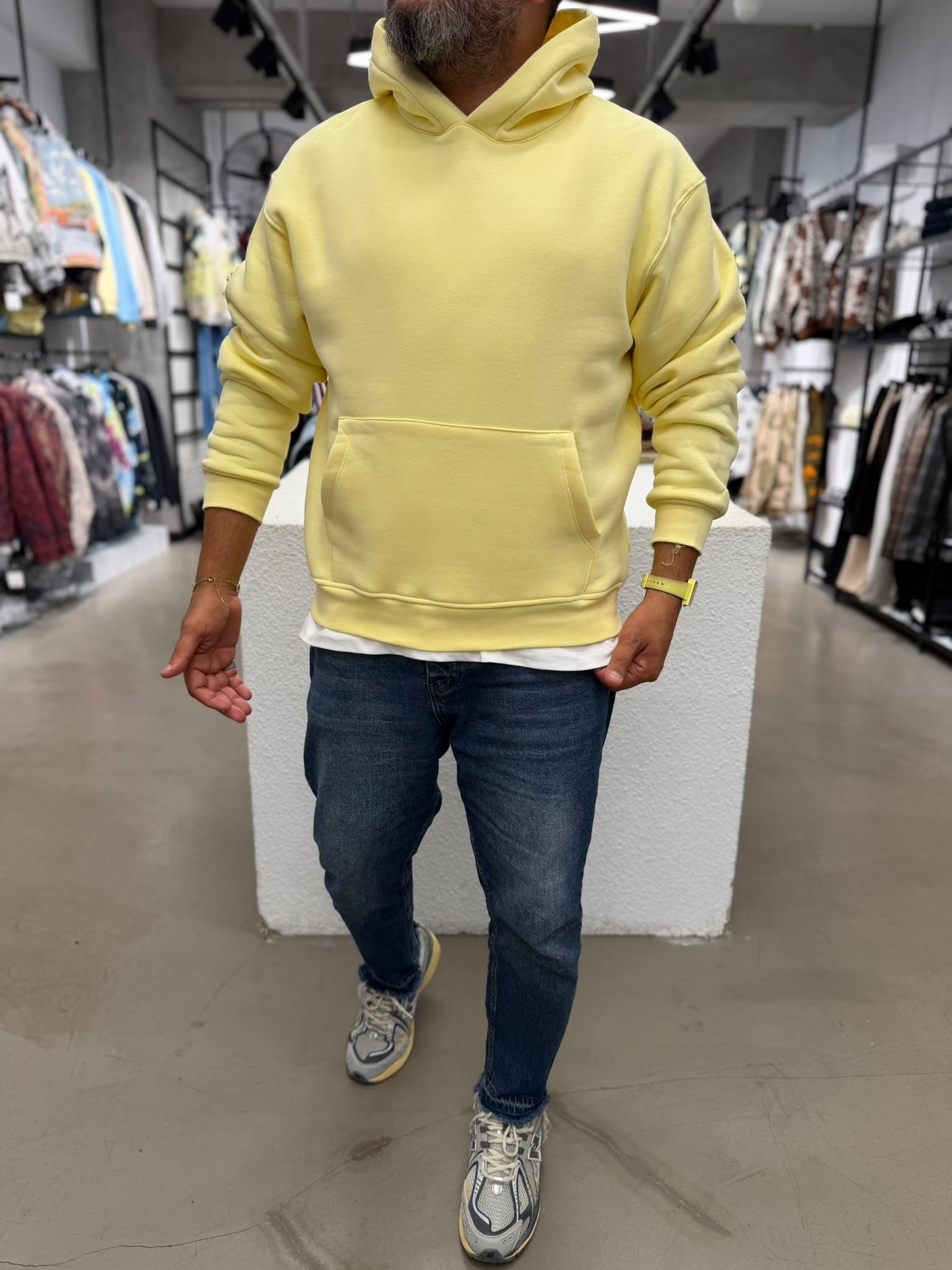 Basic Kapüşonlu Sweatshirt Sarı