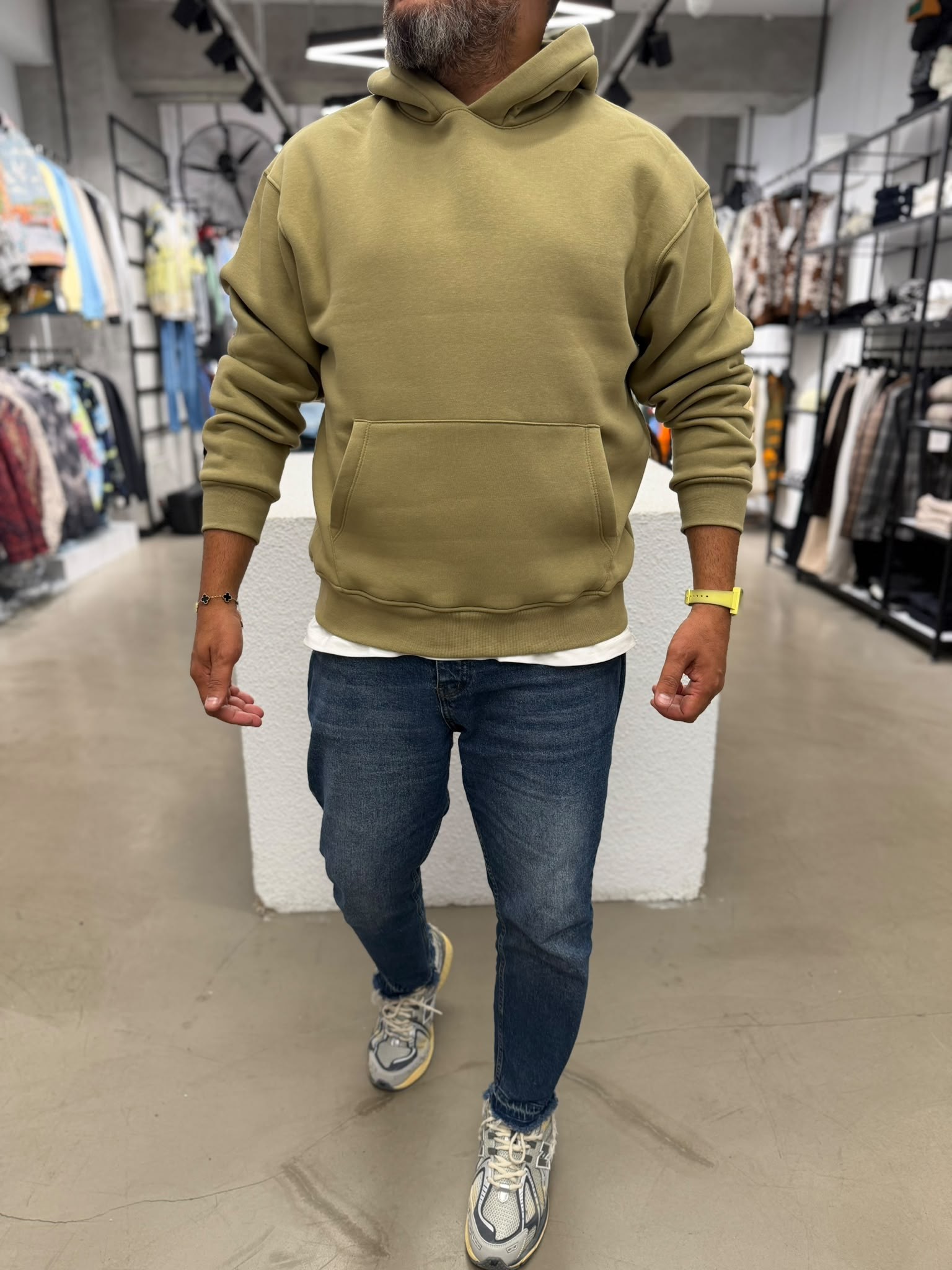 Basic Kapüşonlu Sweatshirt Yeşil