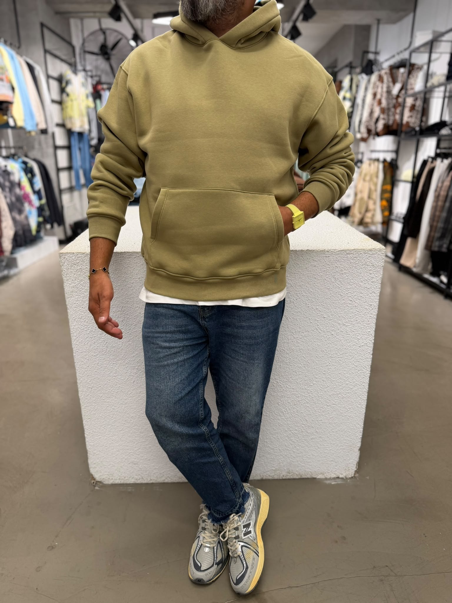 Basic Kapüşonlu Sweatshirt Yeşil