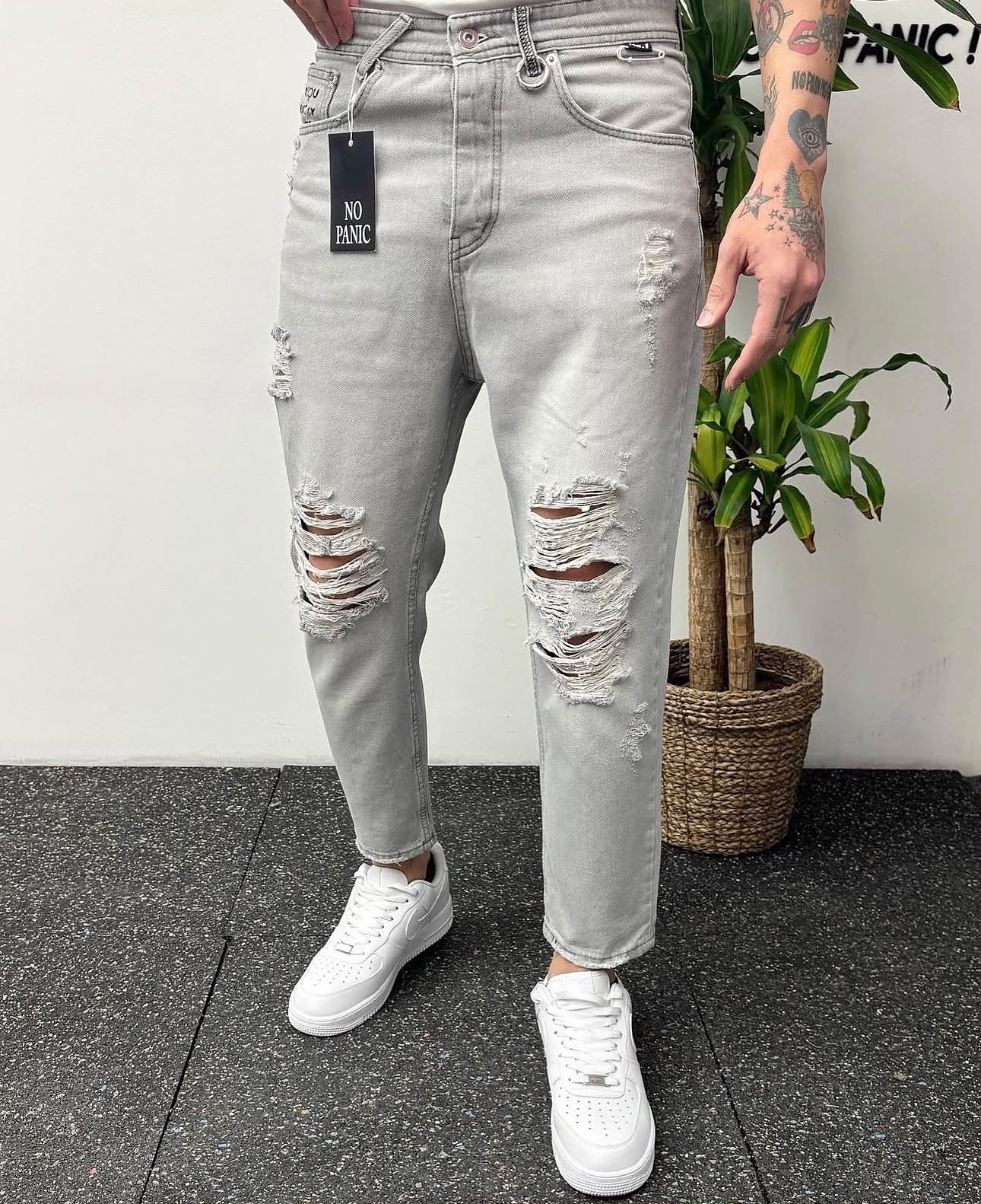 Boyfriend Kot Yırtık Desenli Premium Gri