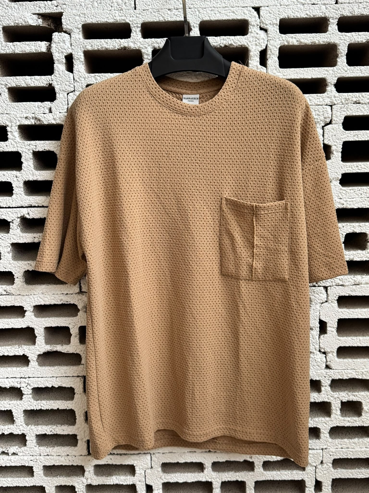 Cep Detaylı Tişört Camel