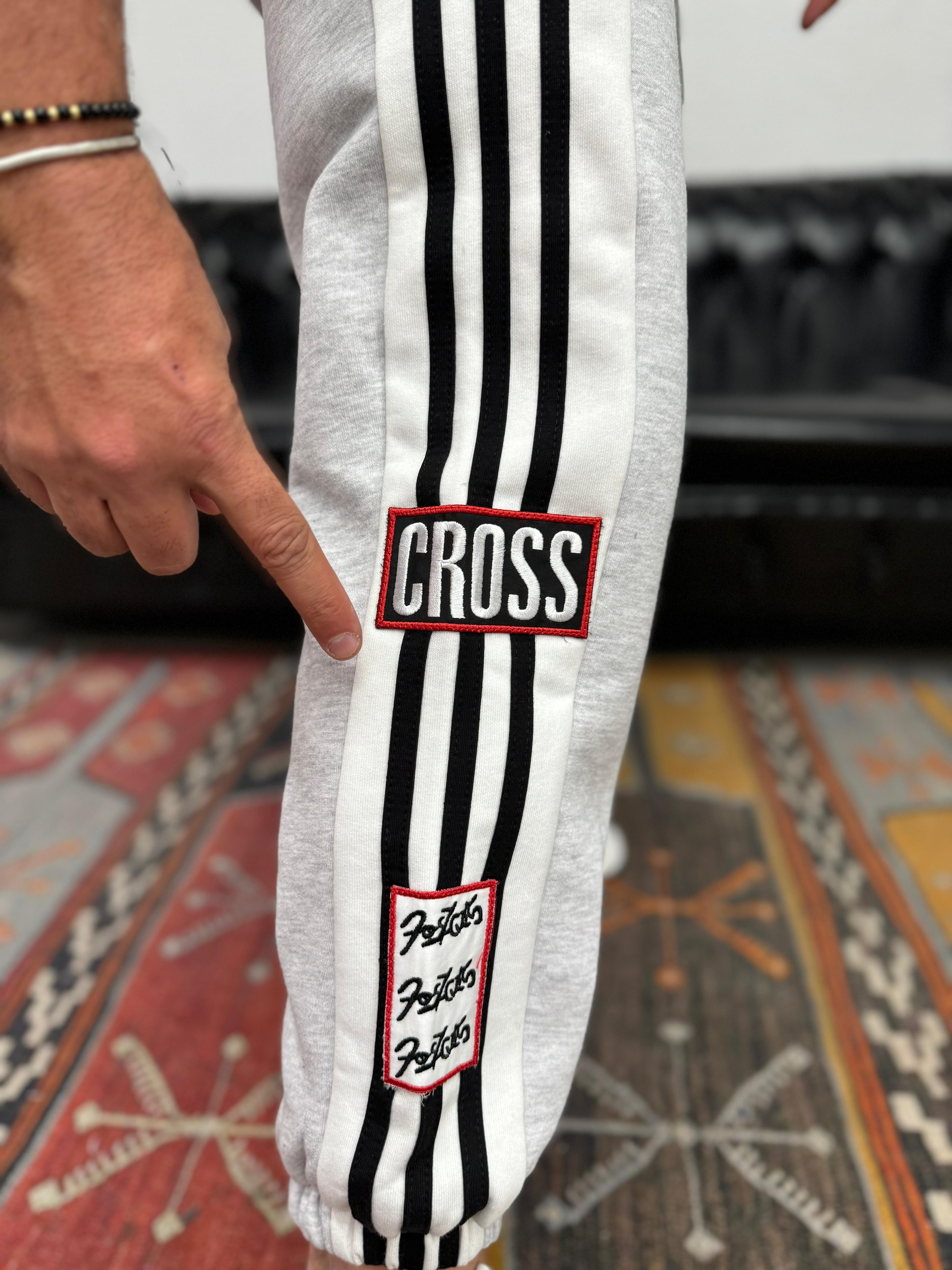 Cross Nakış Şerit Detaylı Paça Lastikli Eşofman Beyaz