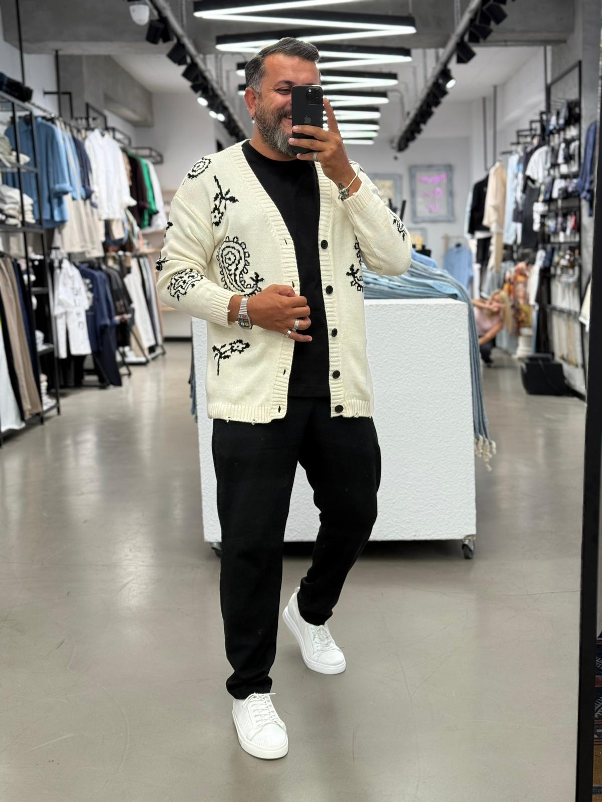 Desenli Oversize Hırka Bej
