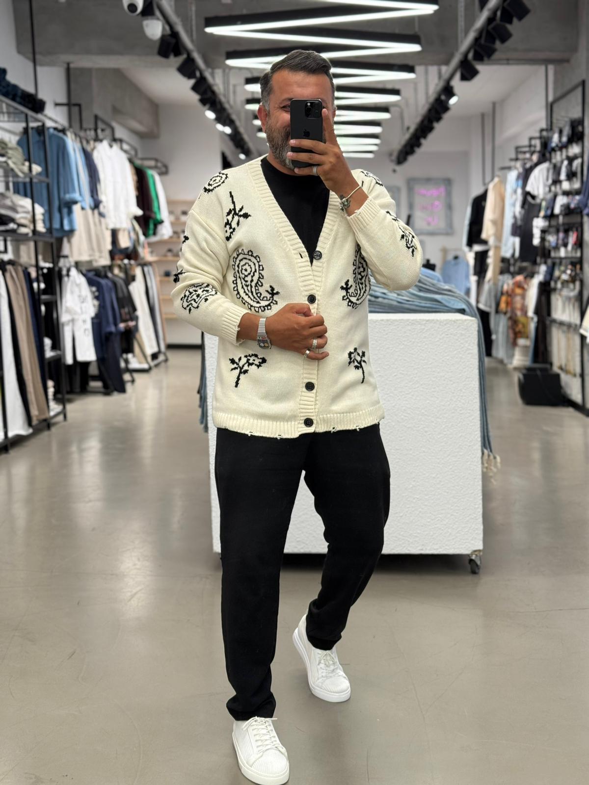 Desenli Oversize Hırka Bej