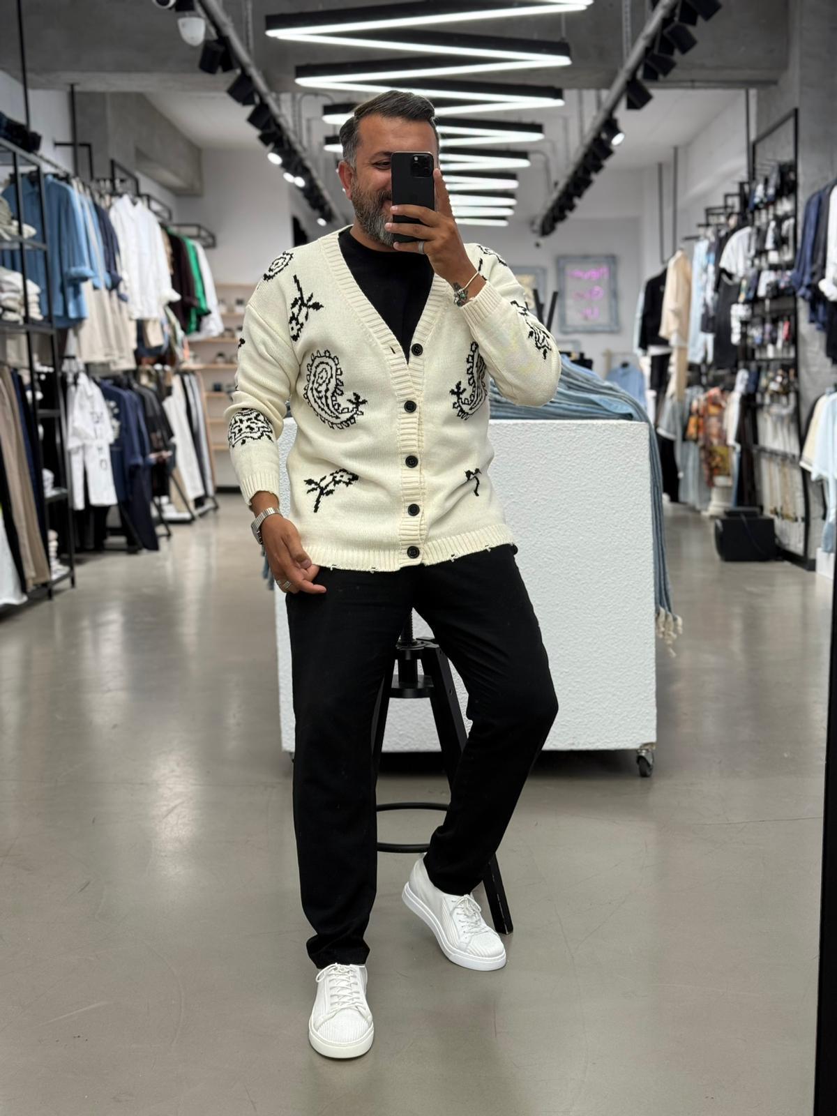 Desenli Oversize Hırka Bej