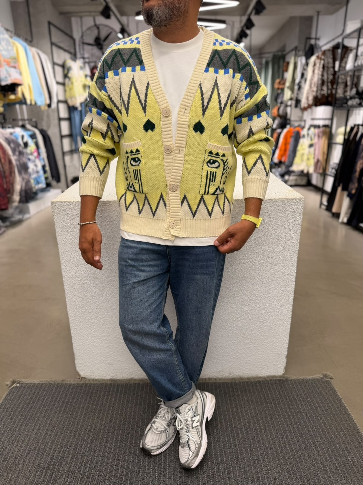 Desenli Oversize Triko Hırka