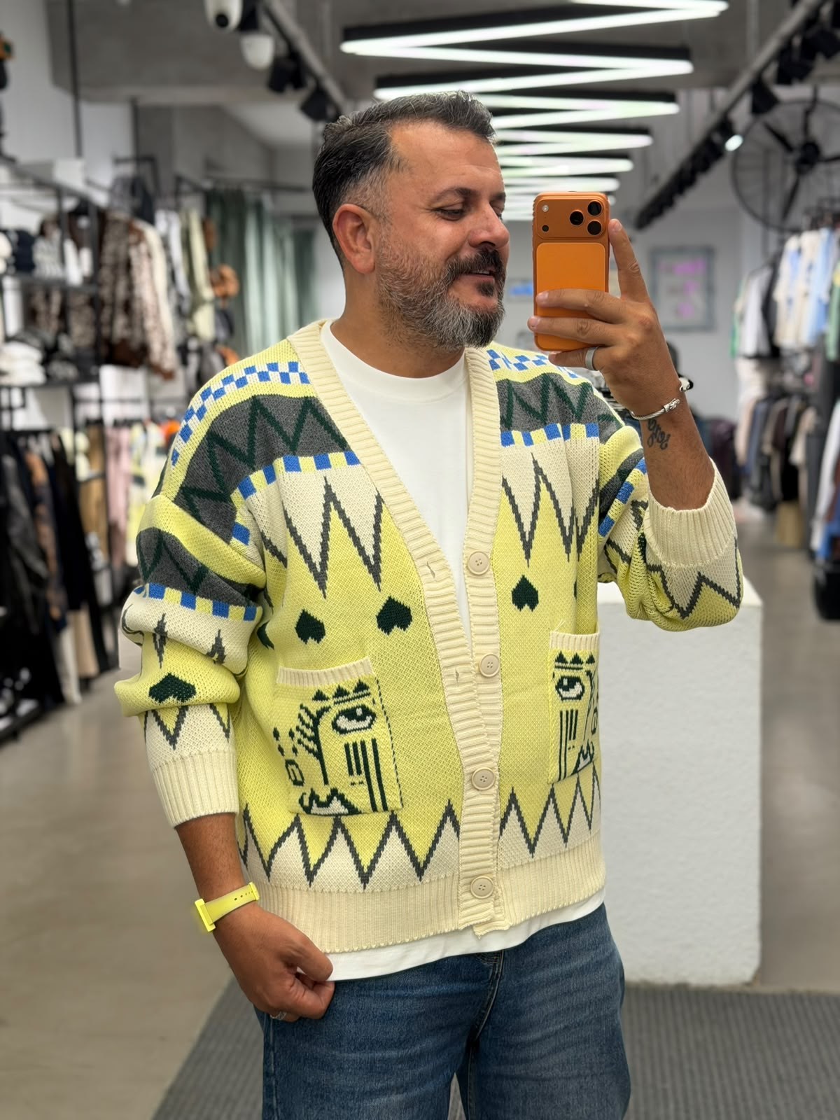 Desenli Oversize Triko Hırka