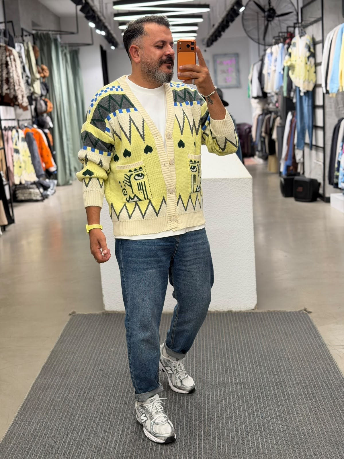 Desenli Oversize Triko Hırka