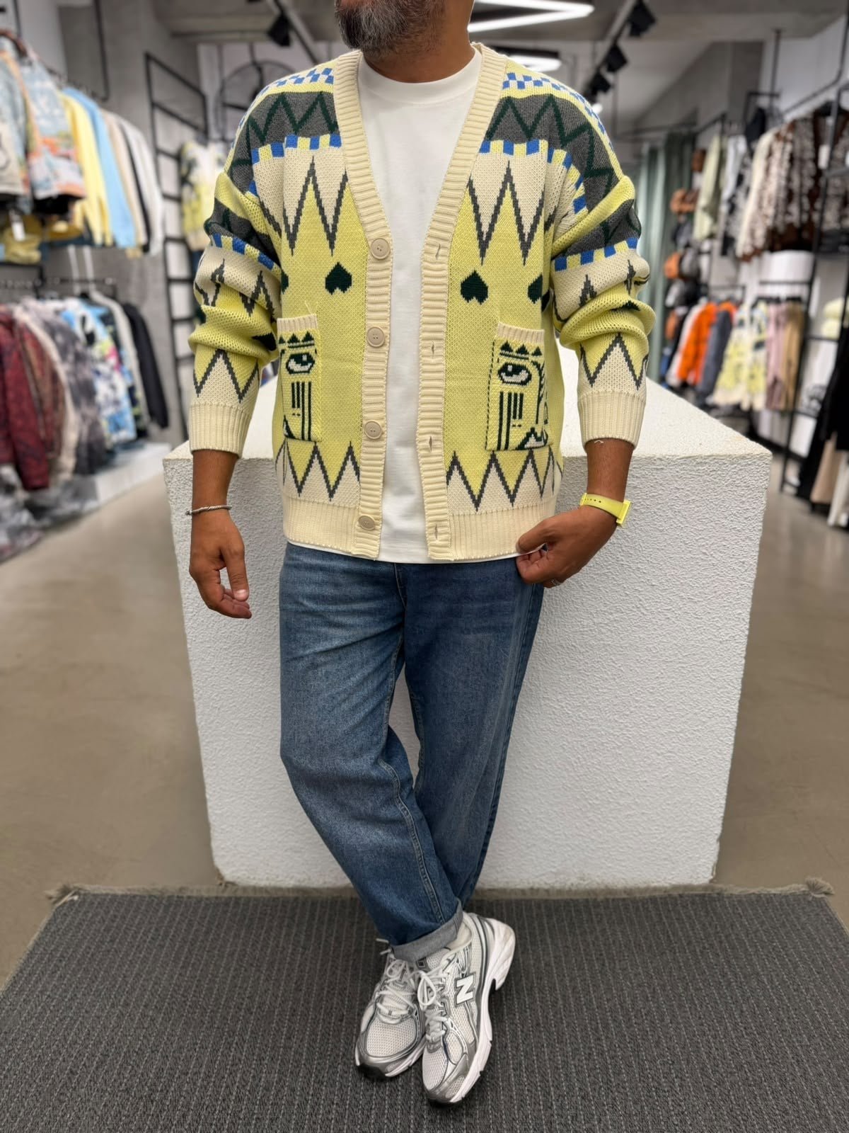 Desenli Oversize Triko Hırka