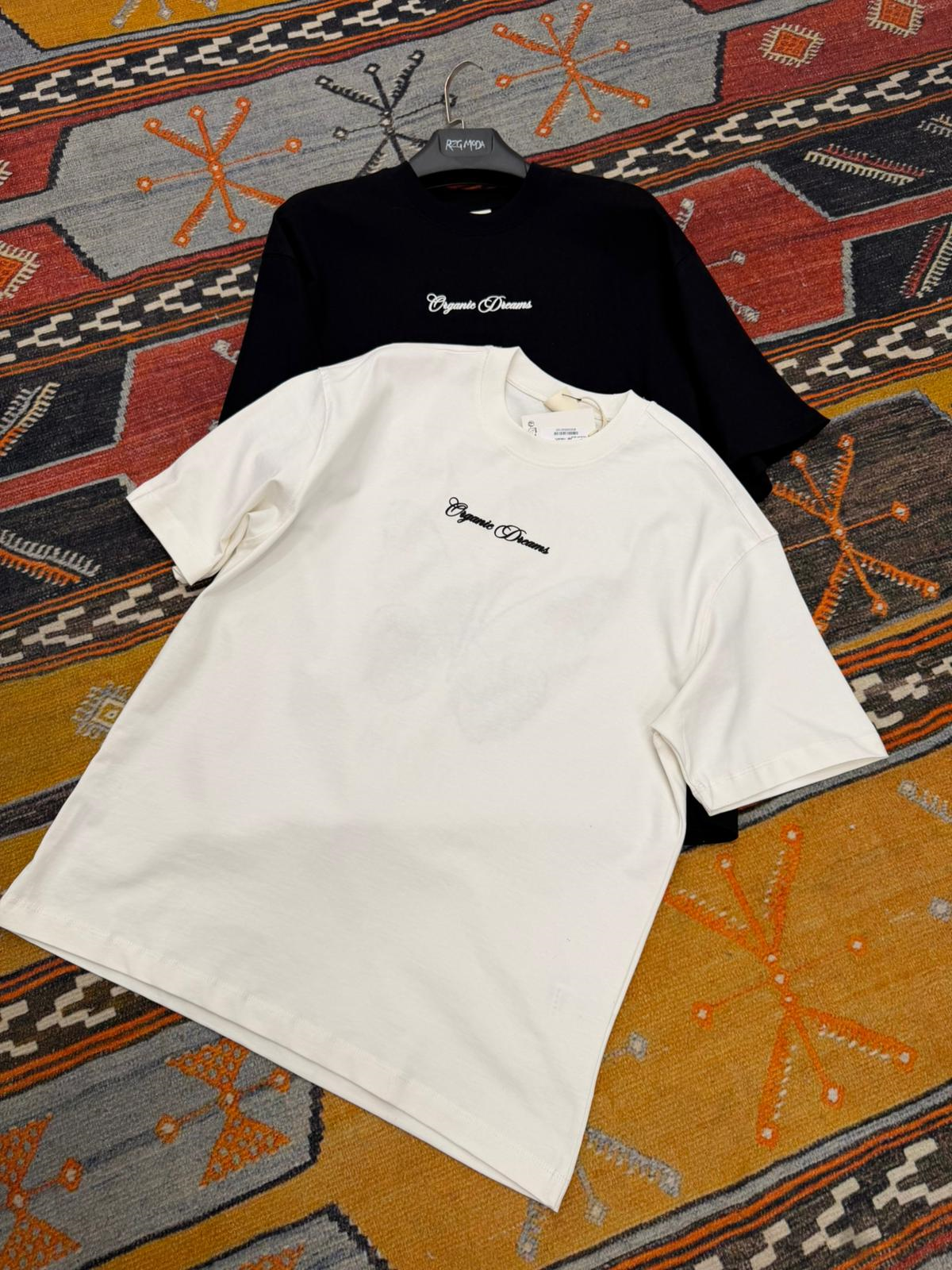 Ful Nakış Kelebek Oversize Tişört Beyaz