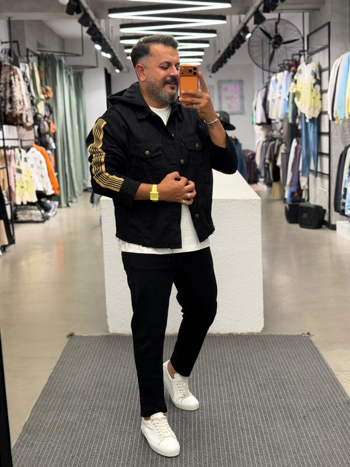 Gabardin Kol Şeritli Desen Ceket Siyah
