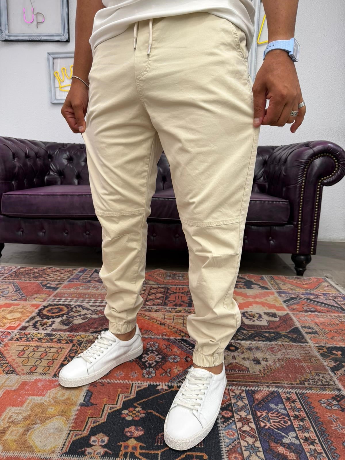 Gabardin Paça Lastikli Jogger Bej