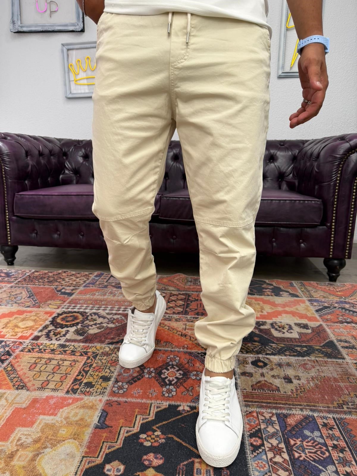 Gabardin Paça Lastikli Jogger Bej