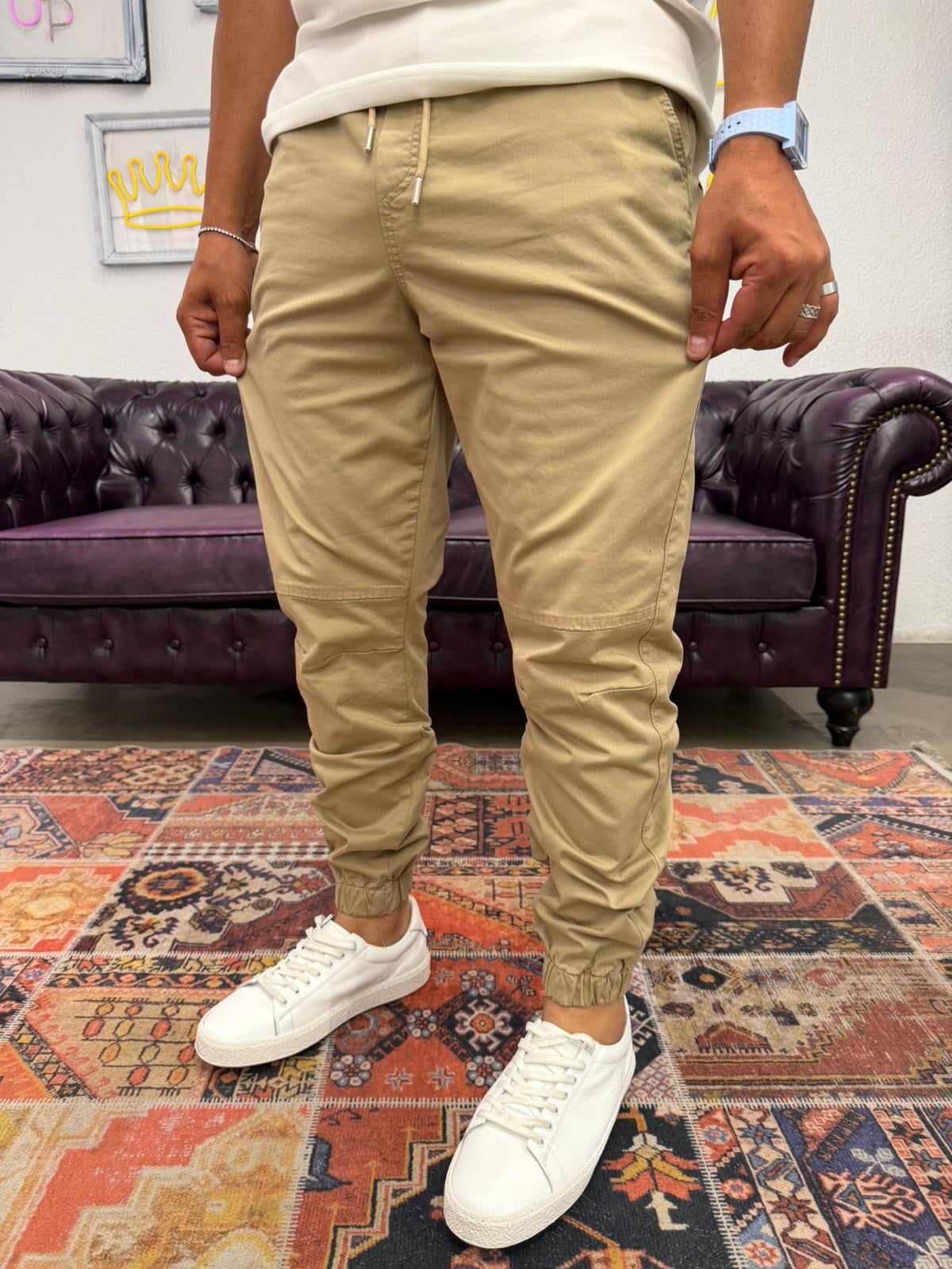 Gabardin Paça Lastikli Jogger Camel